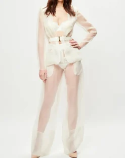 La Perla Lingerie, Nuit|Veste transparente à épaulettes Esprit d'Atelier en Soie écrue